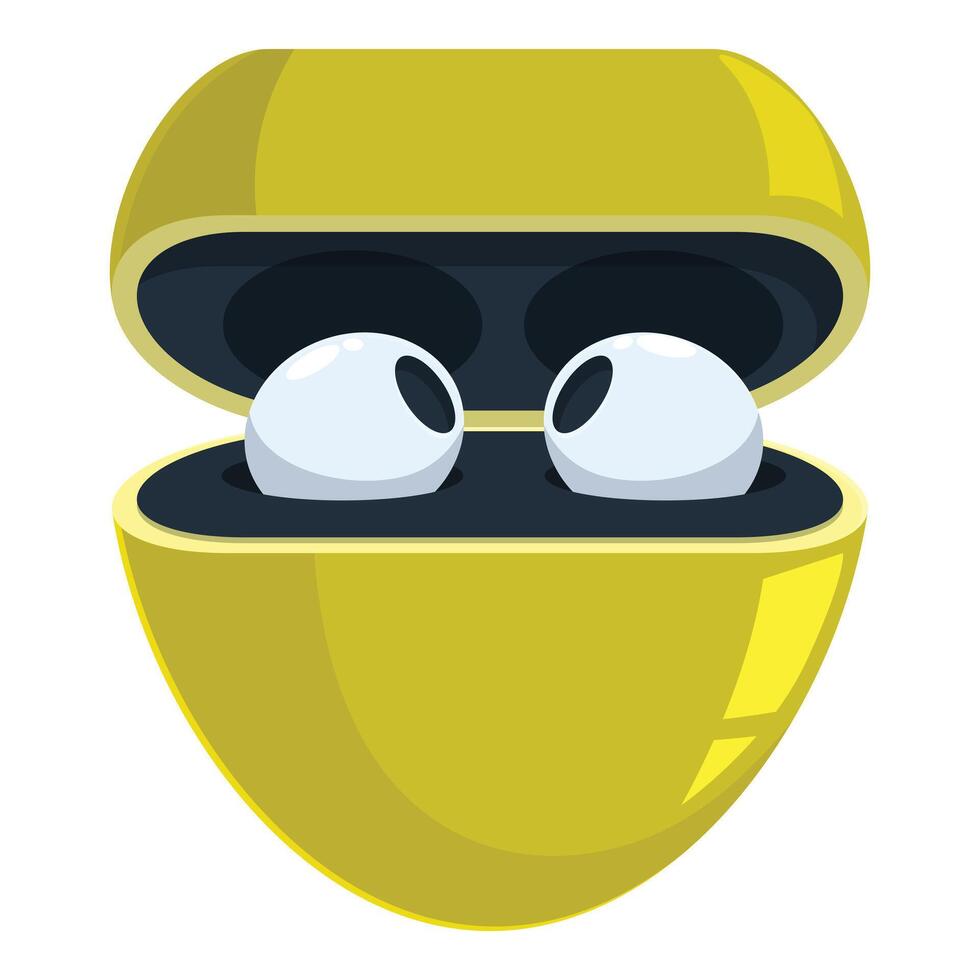 Yellow wireless earbuds case looking up with eyes open cartoon illustration vector