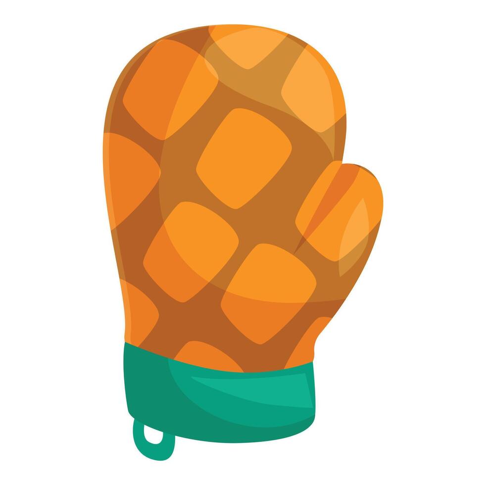 Orange oven mitt protecting hand from burning while cooking vector