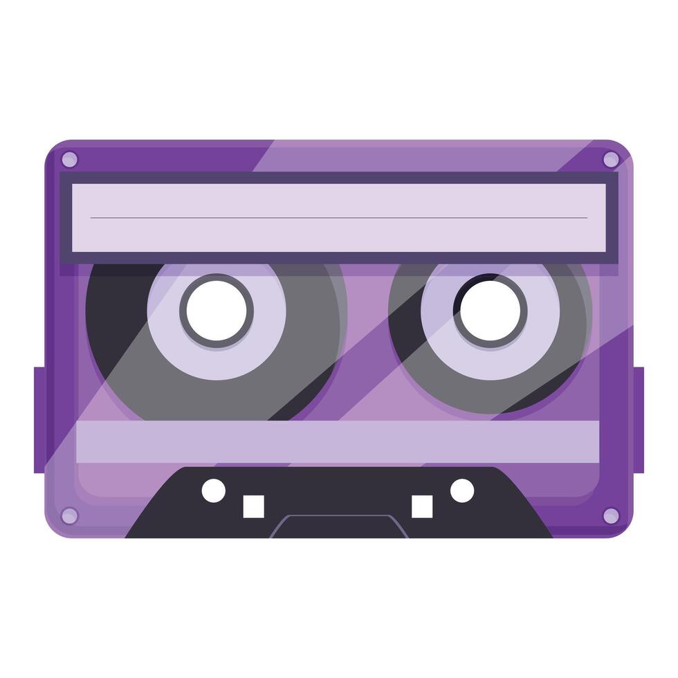 Purple audio cassette tape playing music from the 80s vector