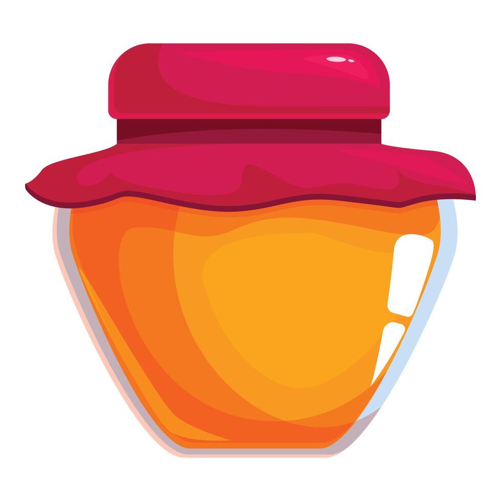 Glass jar full of apricot jam with red fabric on top vector
