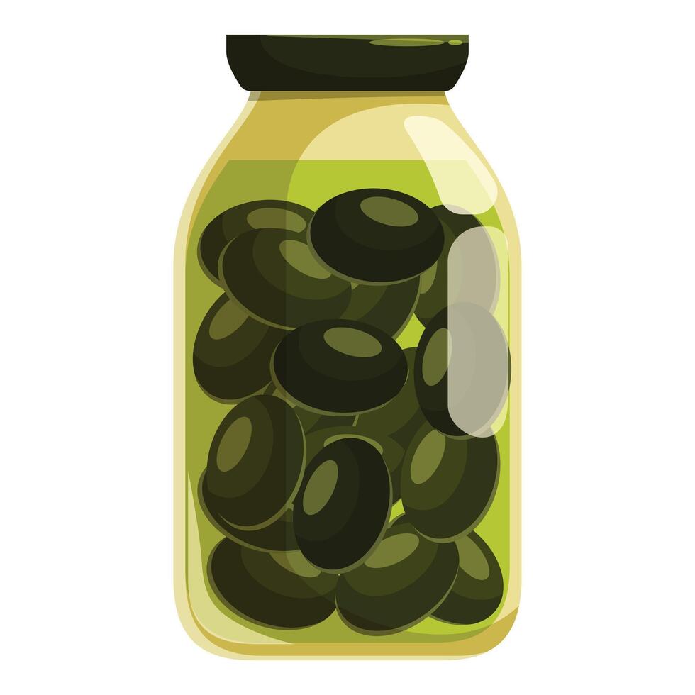 Glass jar filled with green olives preserved in brine vector