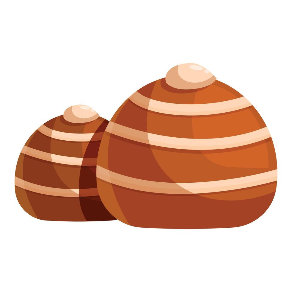 Two round chocolate candy with filling and stripes is a sweet treat vector