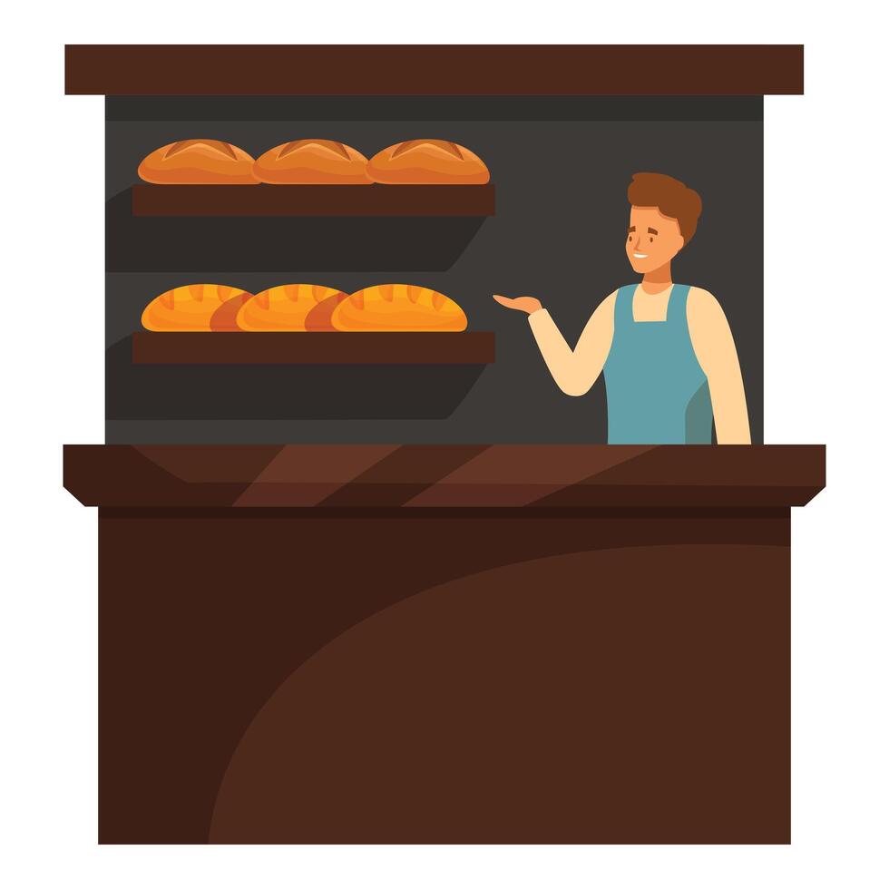 Baker showing fresh bread in bakery shop counter vector