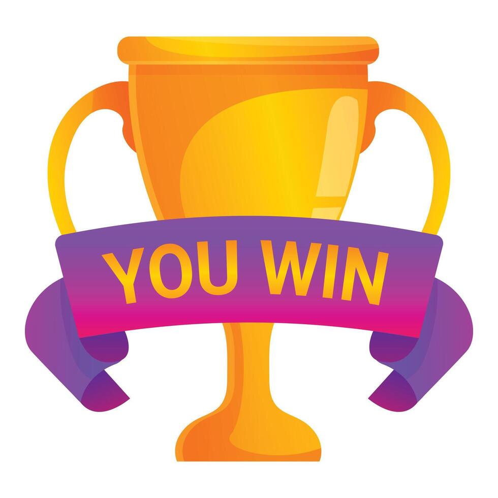 Golden trophy celebrating victory with a you win ribbon vector