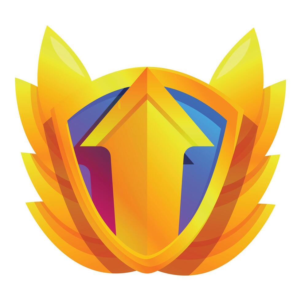 Golden shield with wings representing security and growth vector