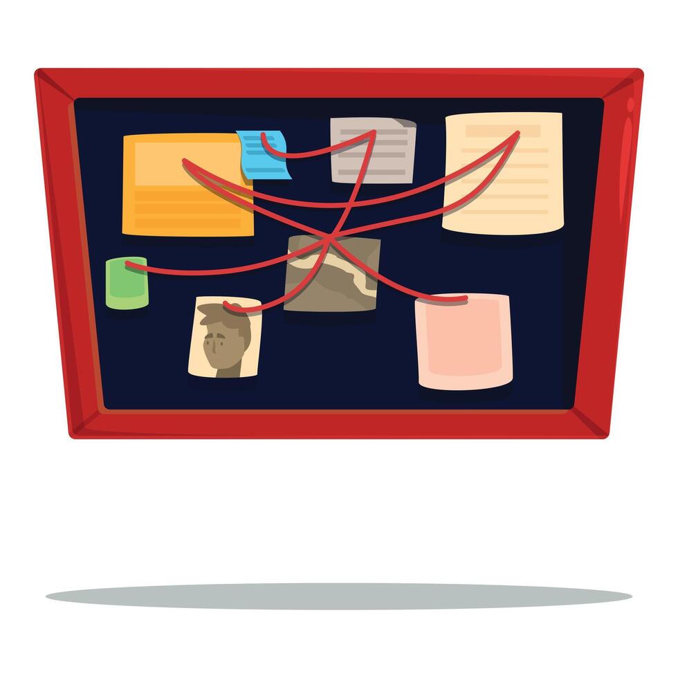 Detective connecting clues on investigation board with red string vector