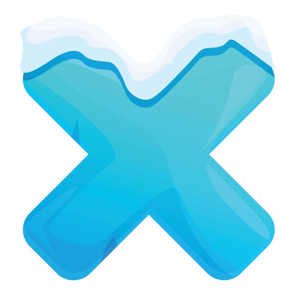 Blue ice letter x with snow on top melting vector