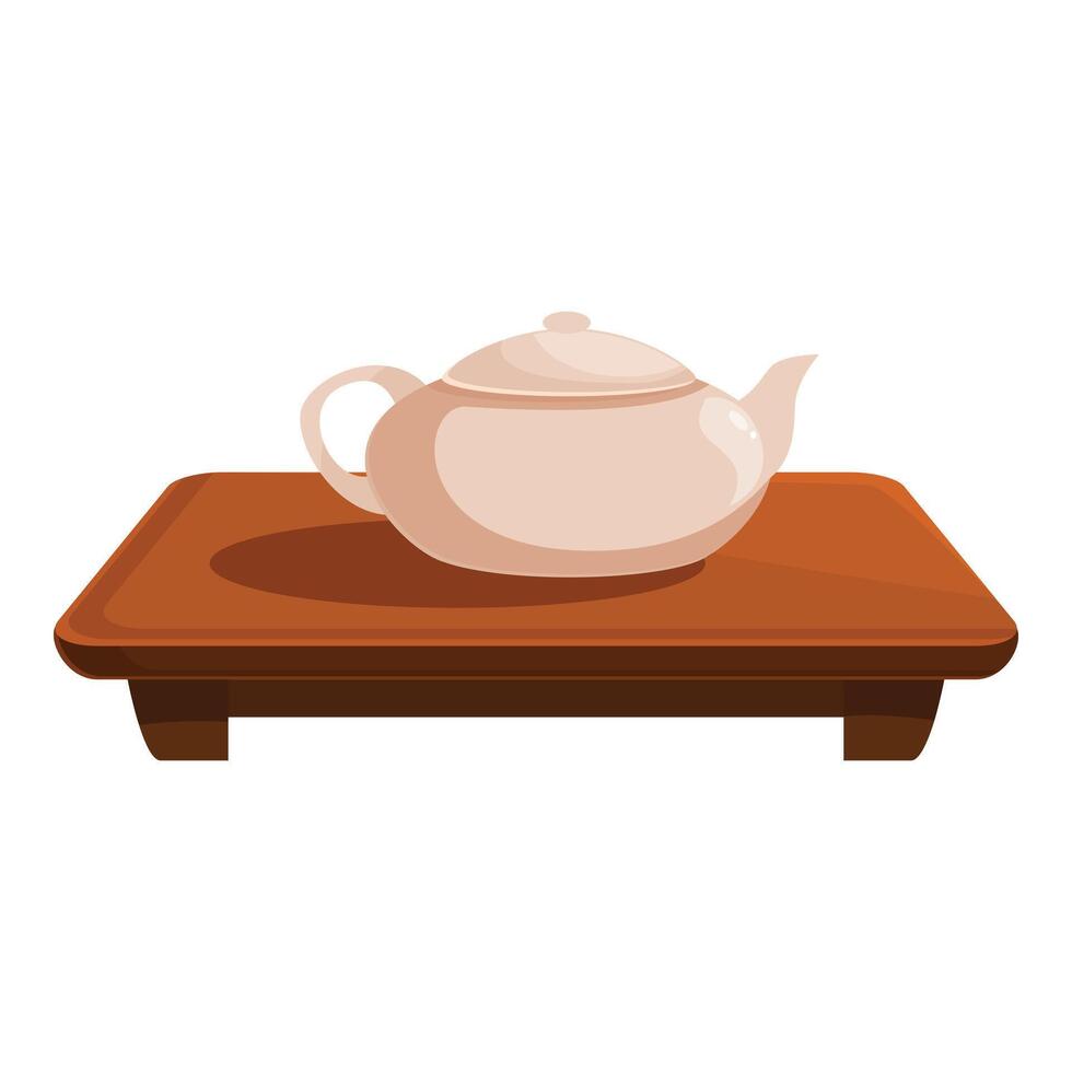 Ceramic teapot resting on wooden tray, brewing a moment of tranquility vector
