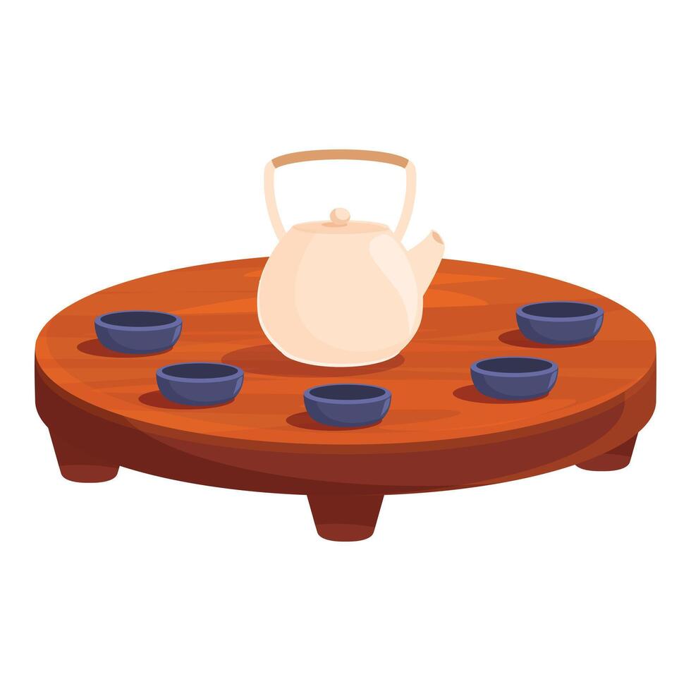 Tea ceremony set standing on wooden tray for brewing refreshing drink vector
