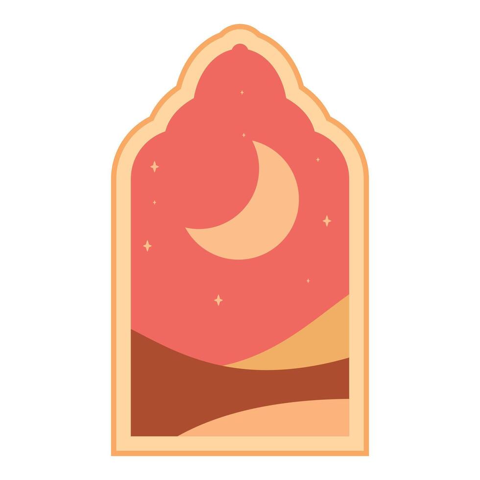 Arabian nights desert landscape showing crescent moon shining over sand dunes vector