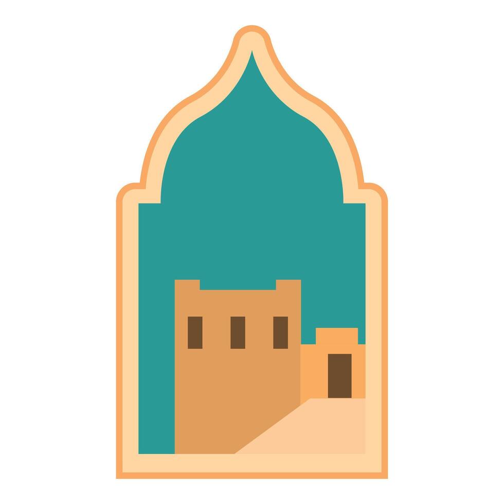 Traditional arabic architecture building framed inside arch vector