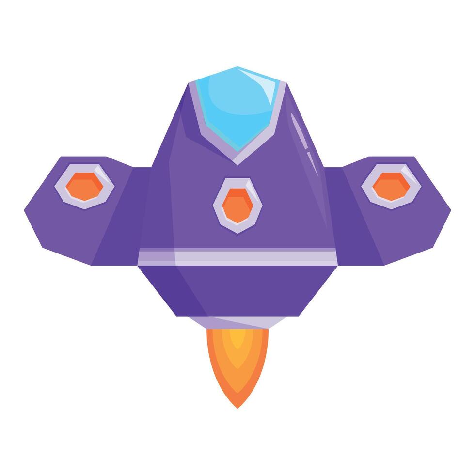 Cartoon spaceship flying with engine burning vector