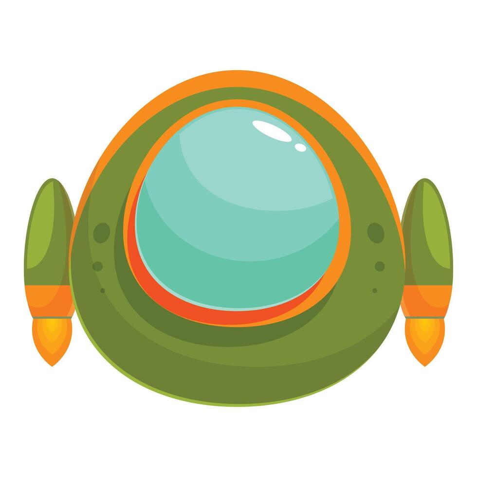 Green and orange spaceship flying in white background vector