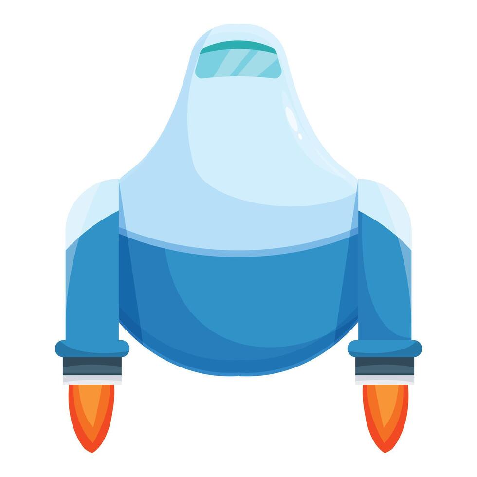 Blue spaceship taking off with burning thrusters vector