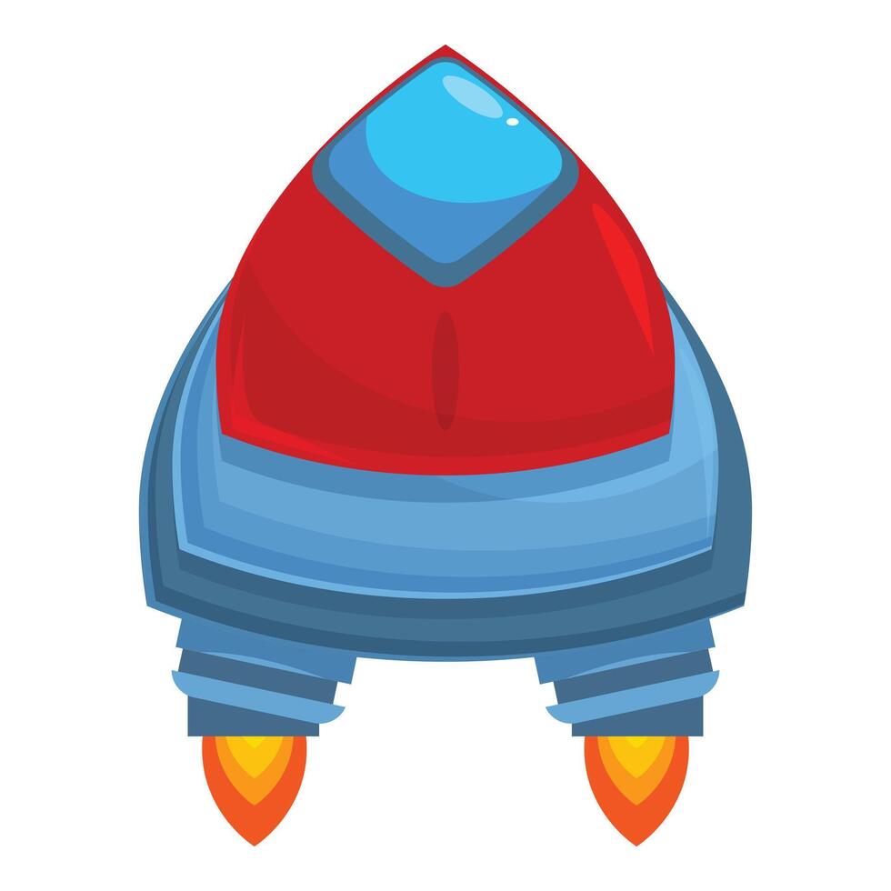 Cartoon spaceship flying with engine exhaust flames vector