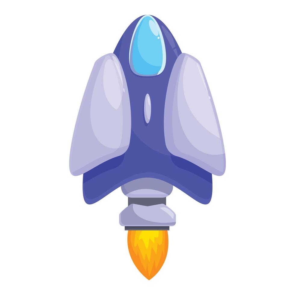 Cartoon spaceship flying with fire propelling it forward vector