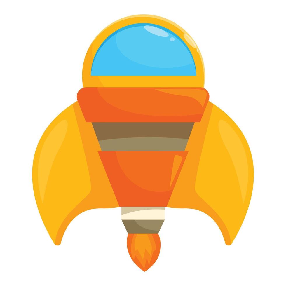 Cartoon spaceship flying through space with blue window and orange body vector