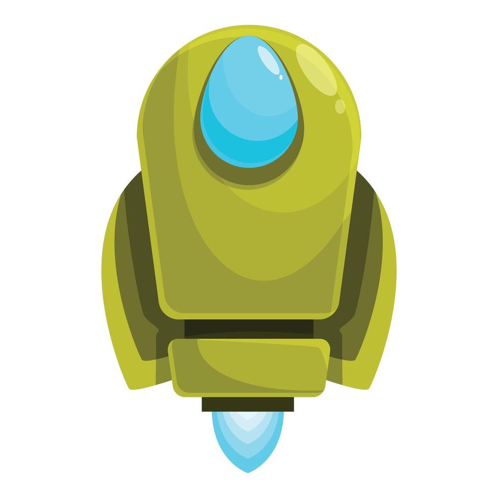 Cartoon green spaceship flying with blue engine fire vector