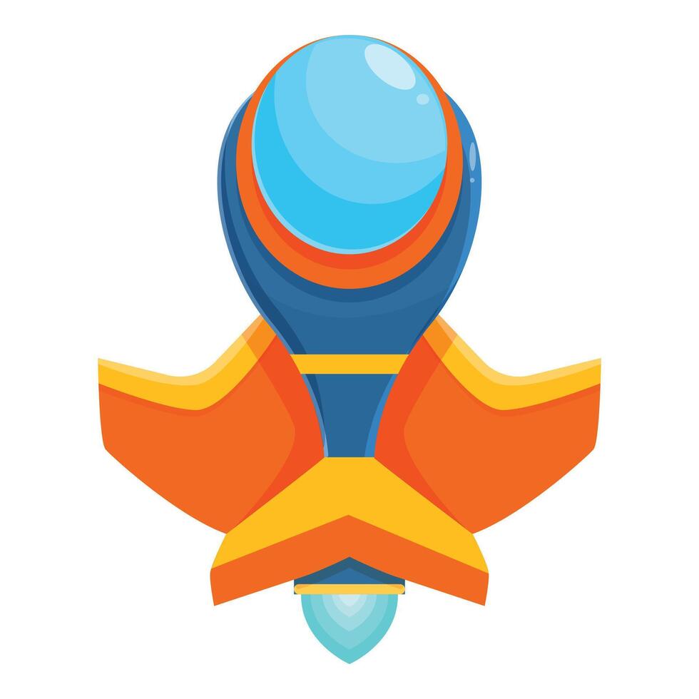 Blue and orange spaceship flying with engine on vector