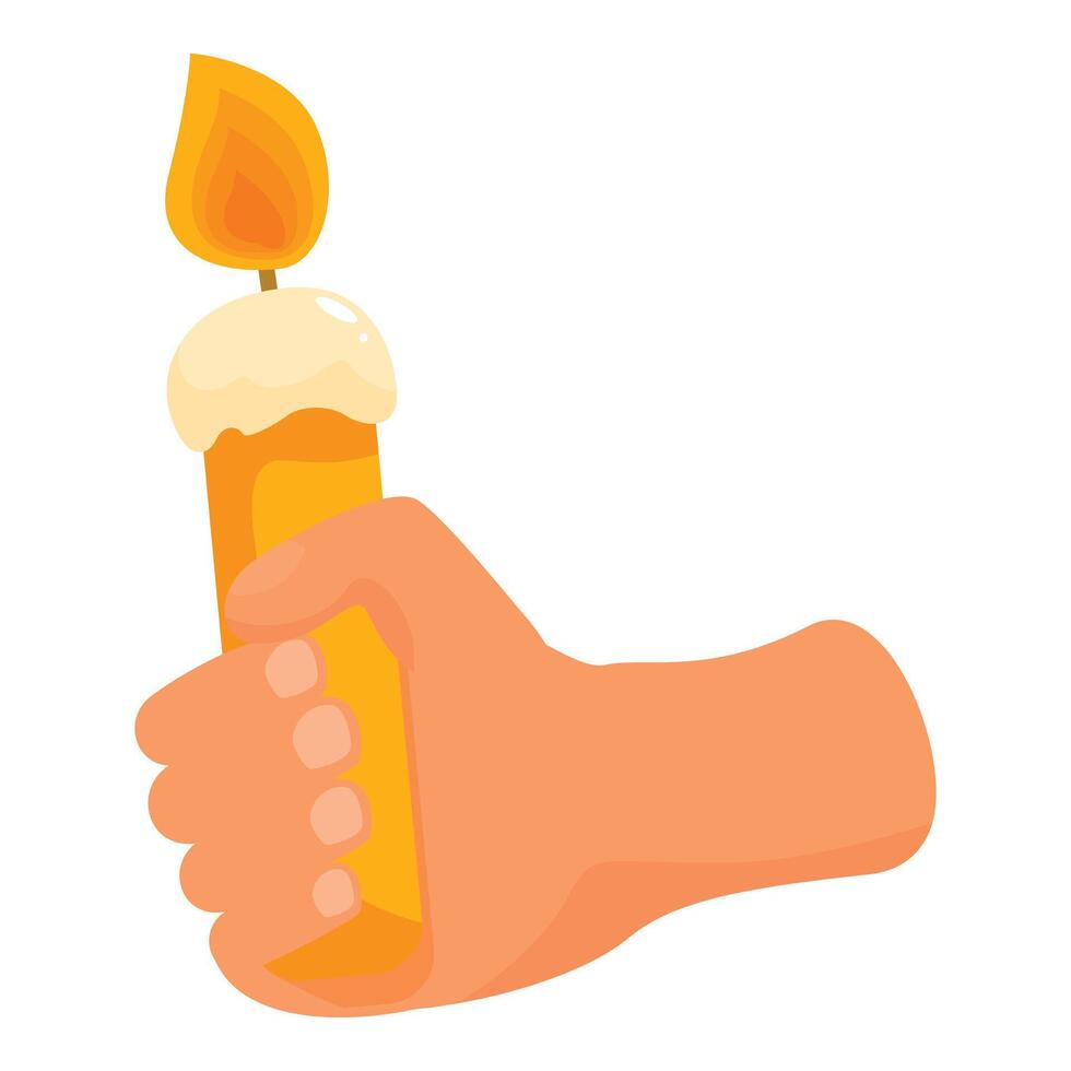 Hand holding a burning candle with melted wax vector