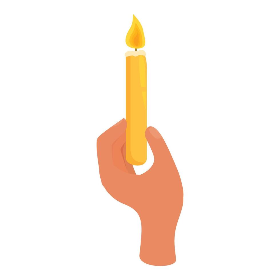 Hand holding burning candle wax light illustration vector