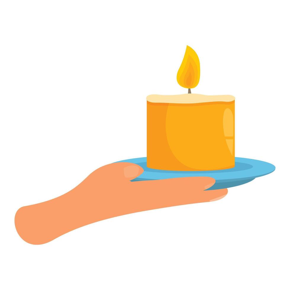 Hand holding burning candle on plate for relaxation and meditation vector