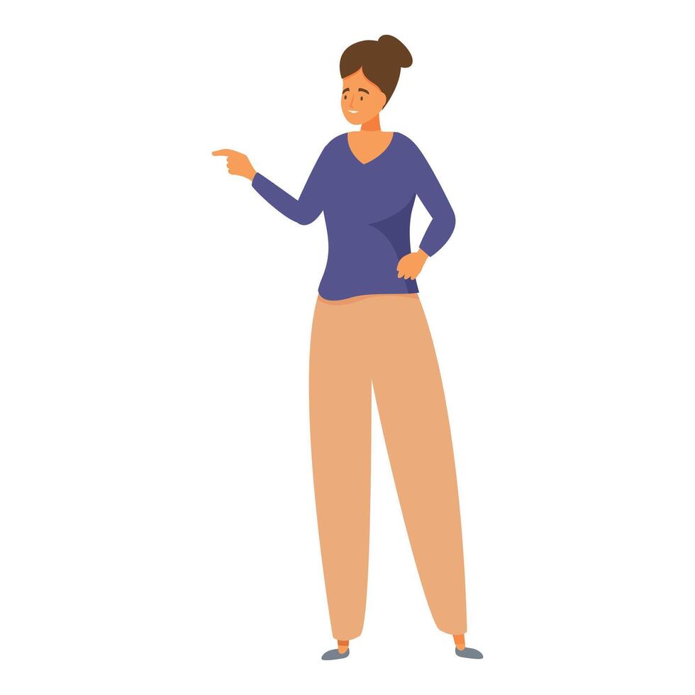 Young woman pointing with finger showing direction vector