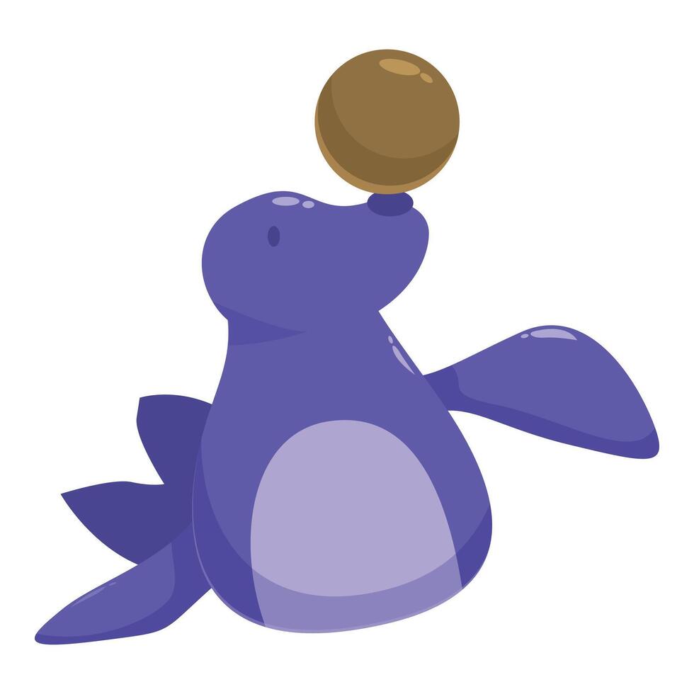 Playful purple seal balancing a ball on its nose vector