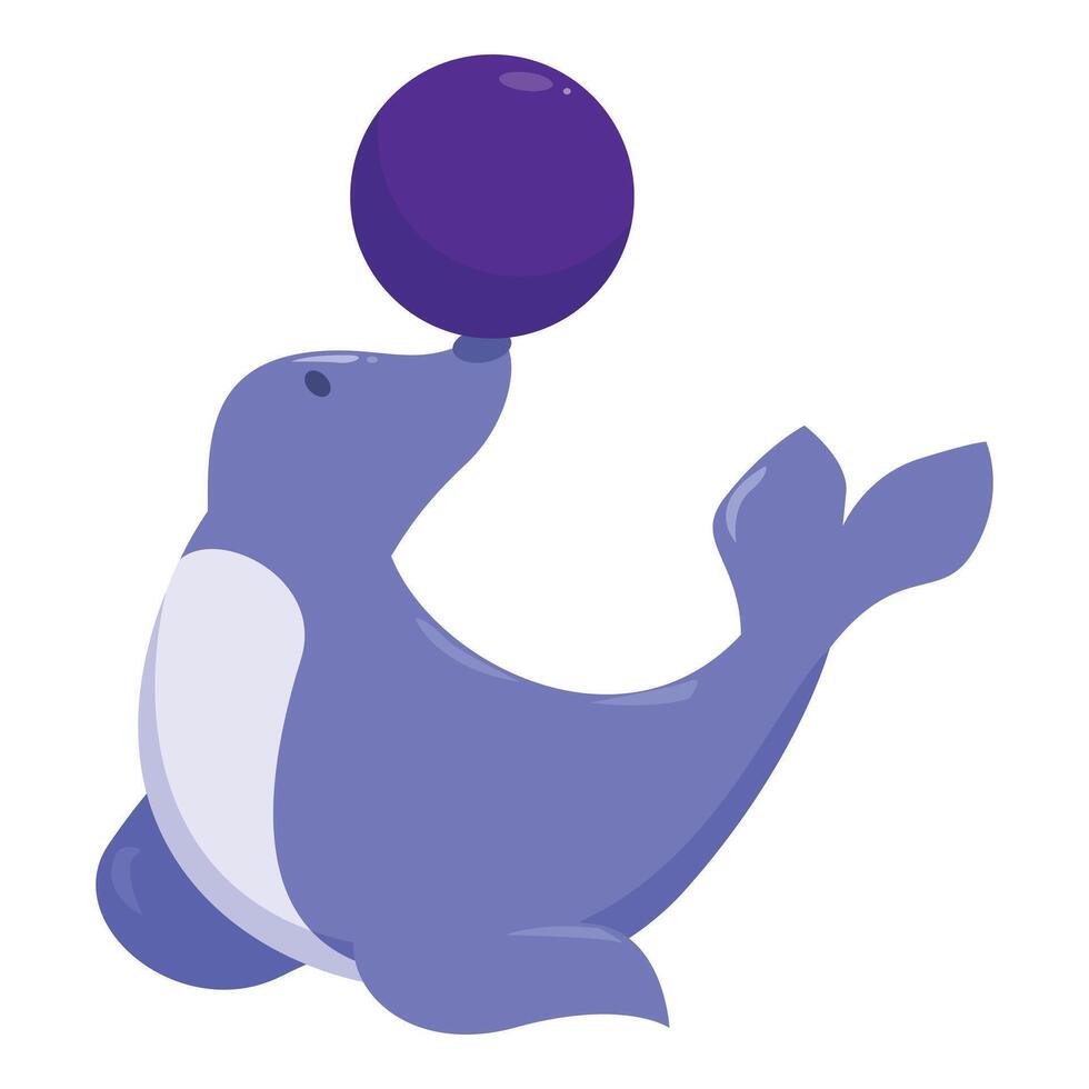 Circus seal balancing purple ball on nose while performing vector