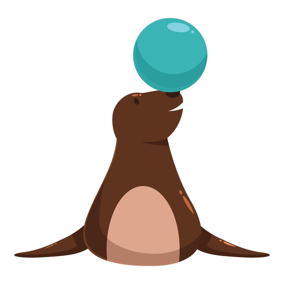 Brown sea lion balancing blue ball on nose vector