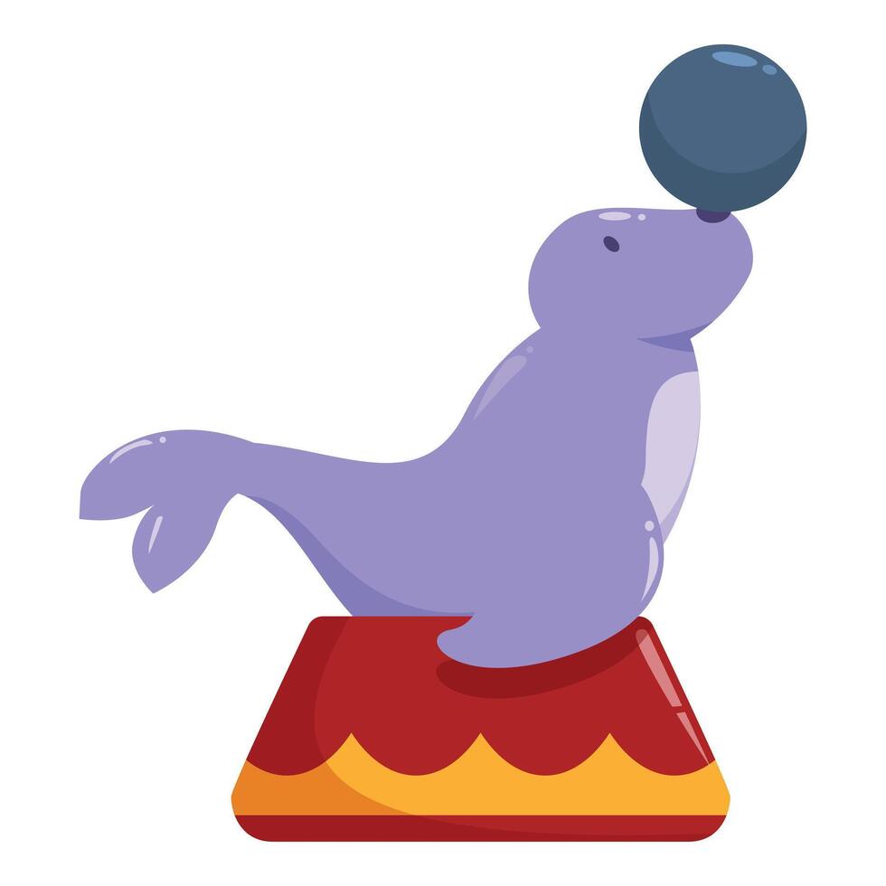 Circus seal balancing ball on nose while performing on stage vector