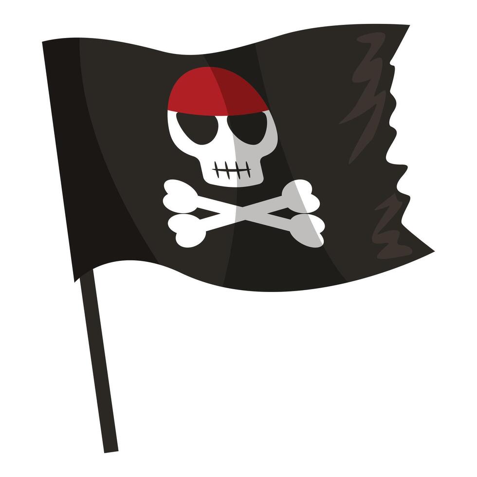Black pirate flag with skull and crossbones waving in the wind vector