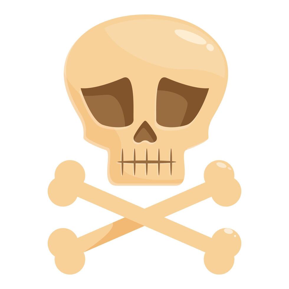 Sad cartoon skull and crossbones posing on white background vector