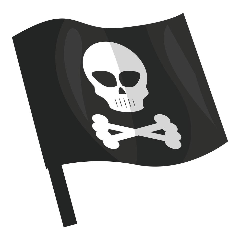 Black pirate flag with skull and crossbones waving in the wind vector