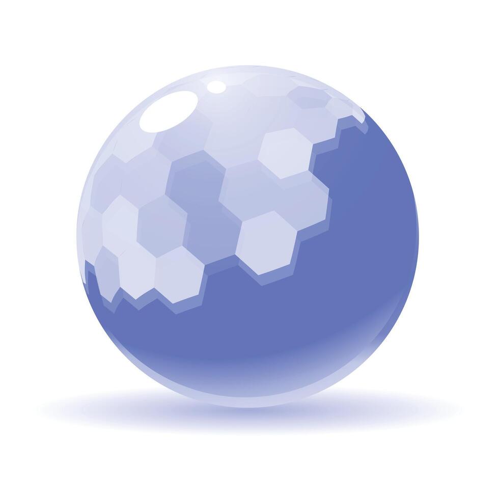 Blue sphere showing honeycomb pattern on white background vector