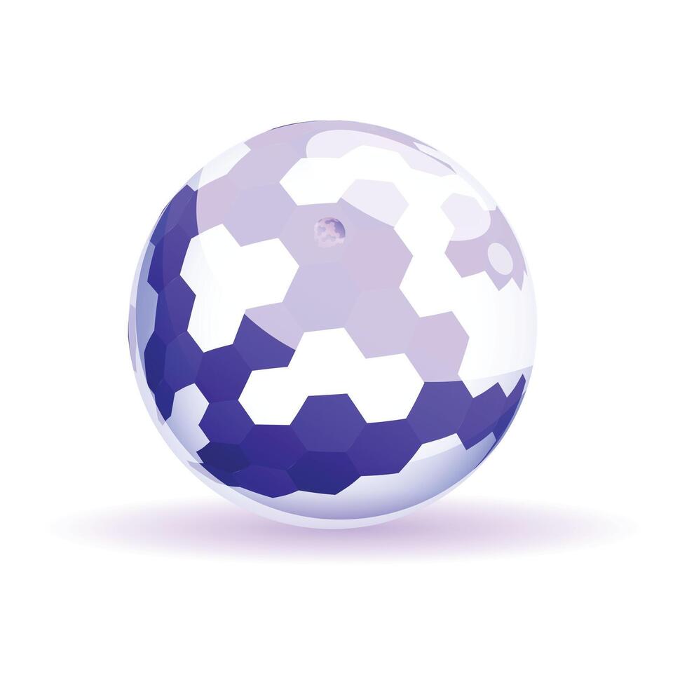 Abstract sphere composed of shiny blue hexagons on white background vector