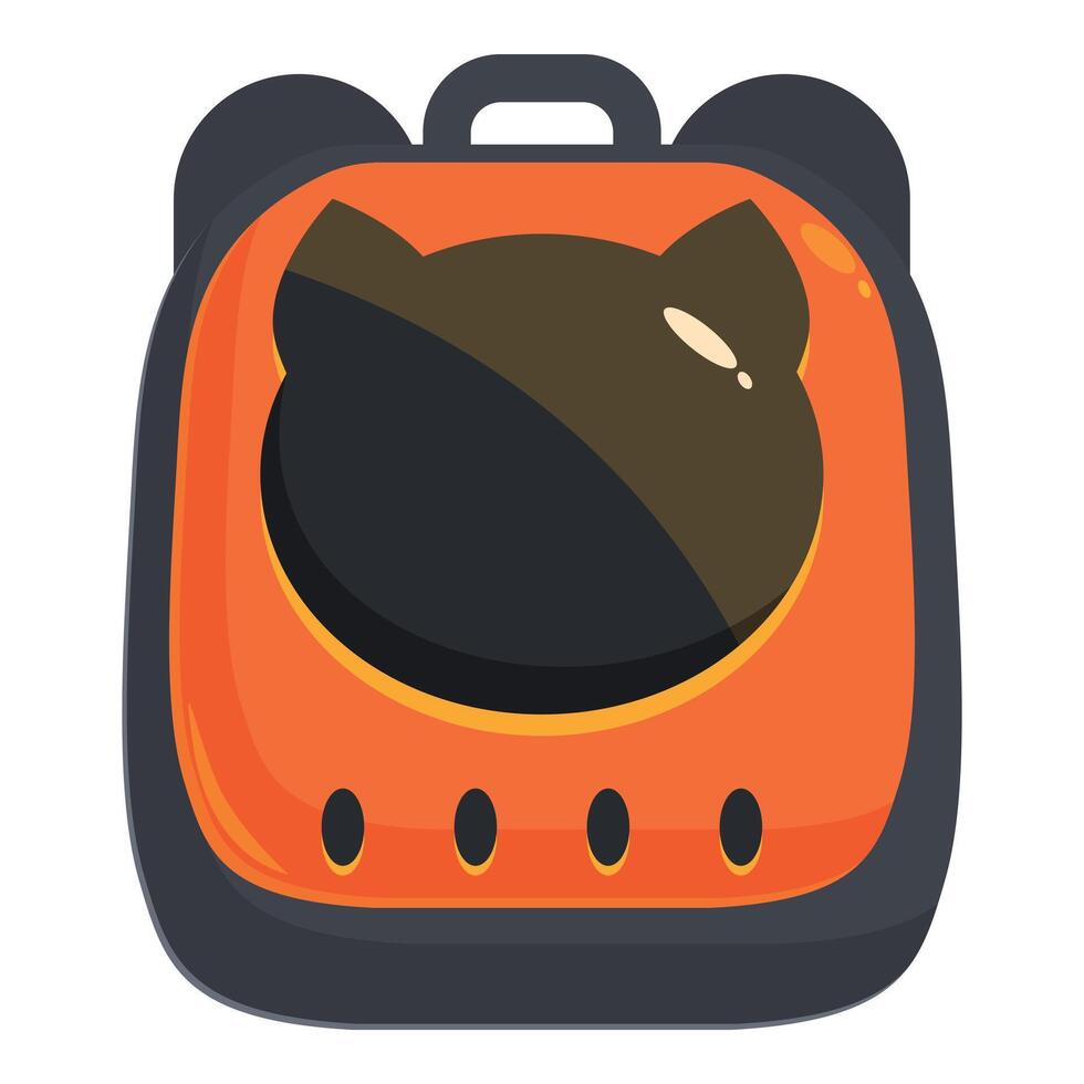 Orange backpack for kids featuring a cute cat design on the front vector