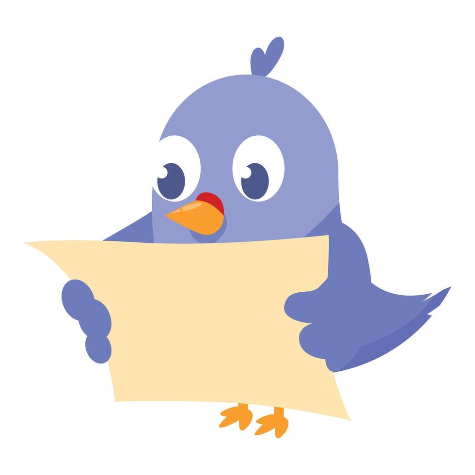 Curious blue bird reading important news on blank paper vector