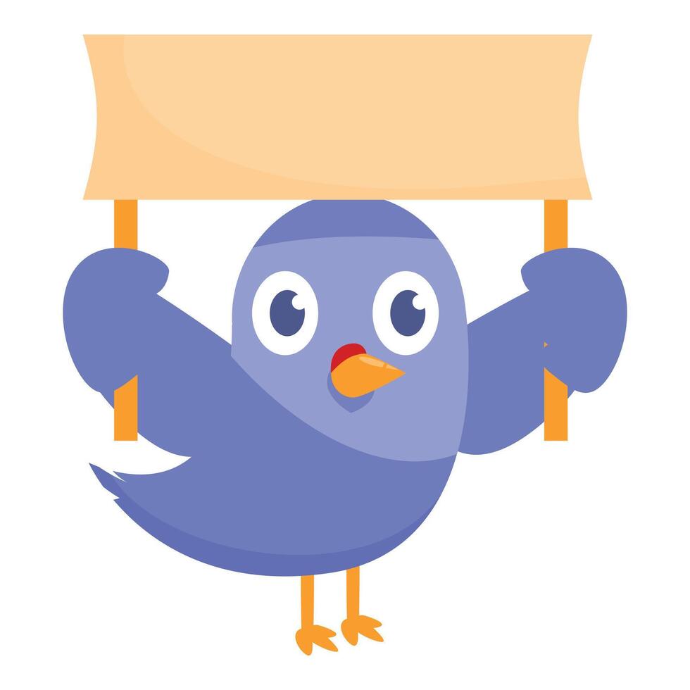 Blue bird holding empty banner with wings cartoon animal vector