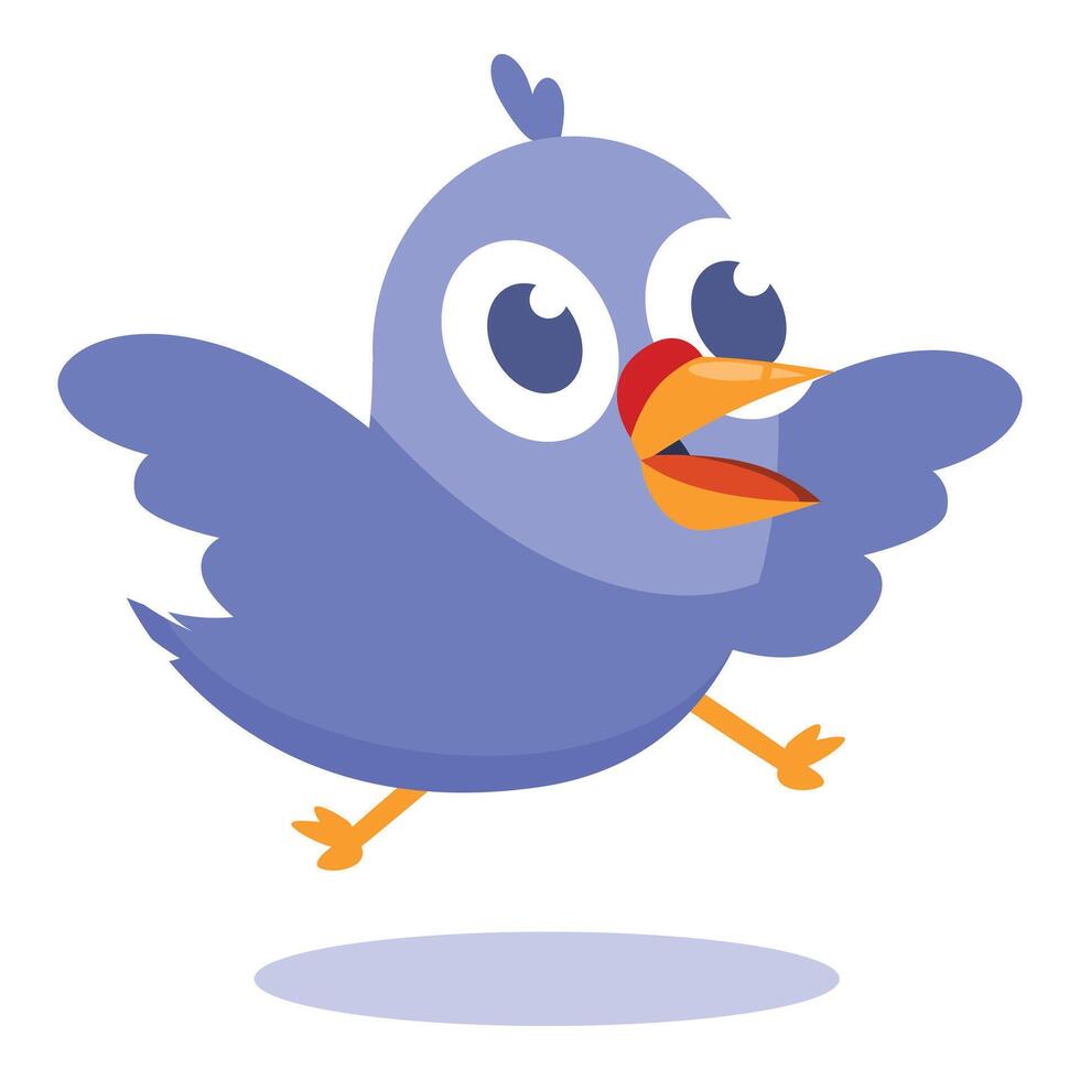 Happy blue cartoon bird character flapping wings and flying vector