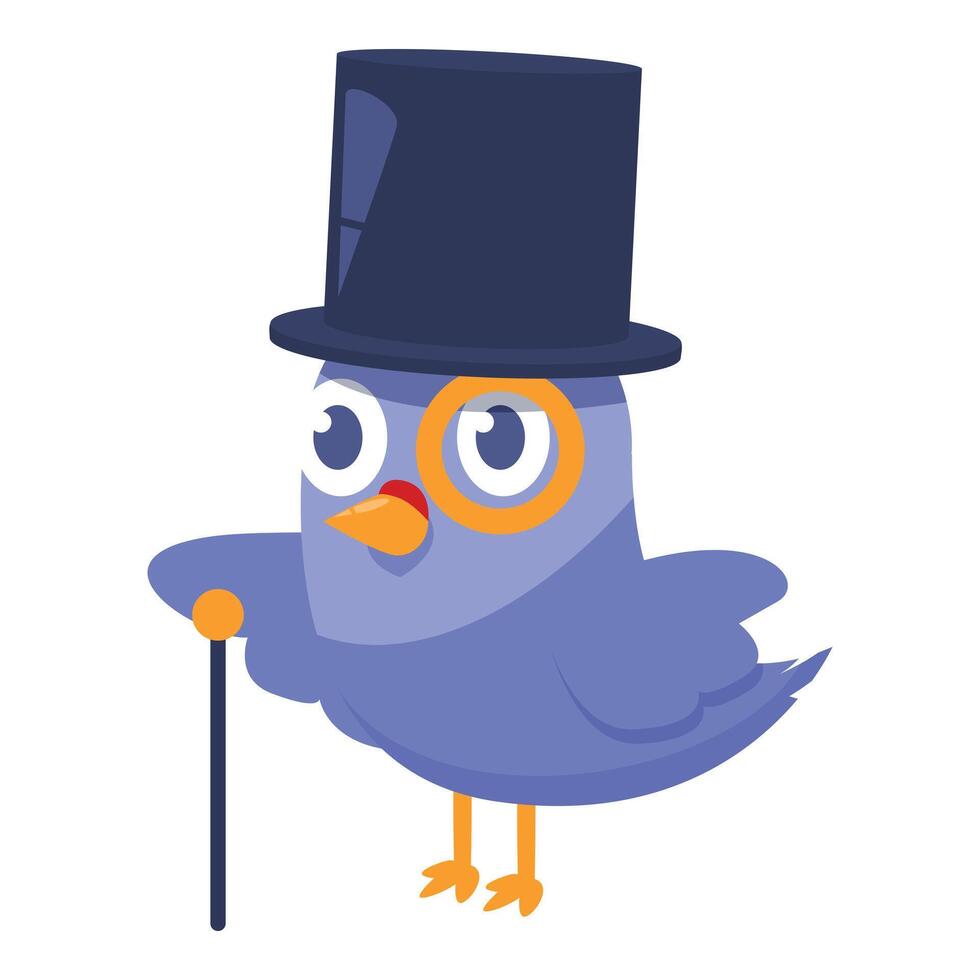 Cartoon bluebird wearing a monocle and top hat holding a cane 48455875 Vector Art at Vecteezy
