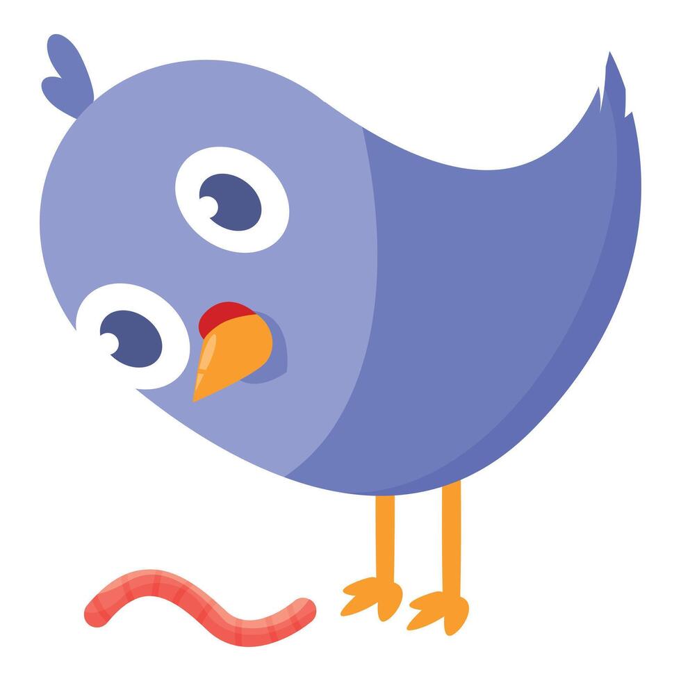 Cartoon bird looking at a worm on the ground vector