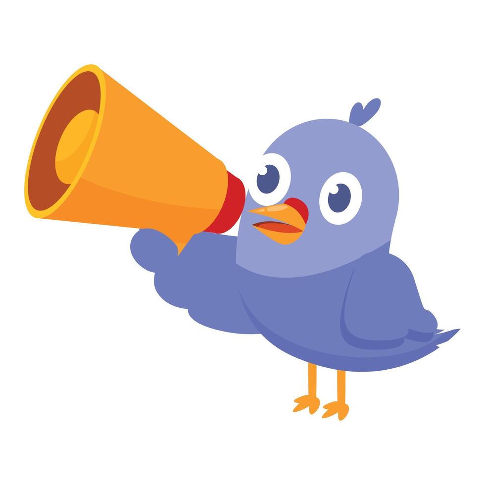 Blue bird character shouting in megaphone making announcement vector