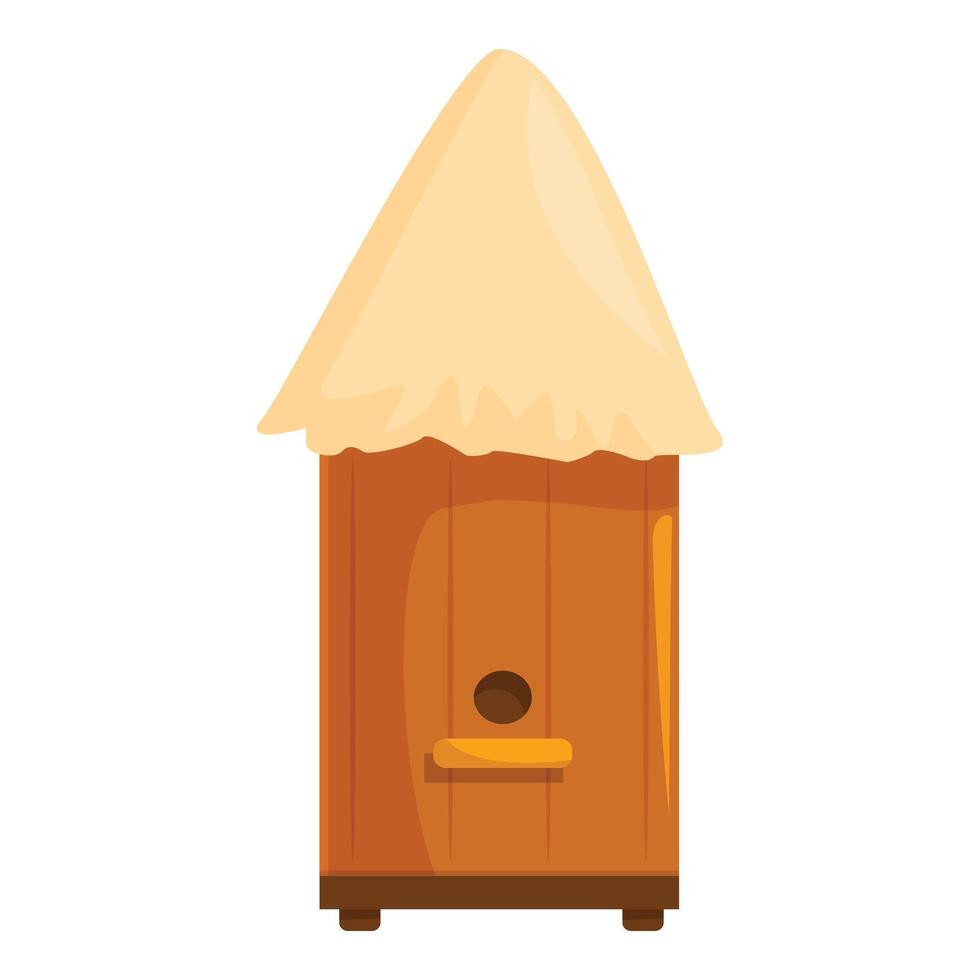 Wooden beehive standing on small legs covered by fabric awning on top vector