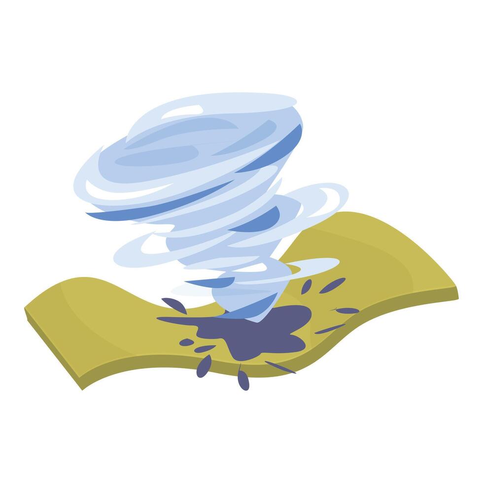 Blue tornado rotating over yellow ground leaving dark spot vector