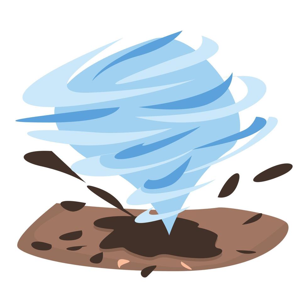 Blue whirlwind leaving traces of destruction on the ground vector