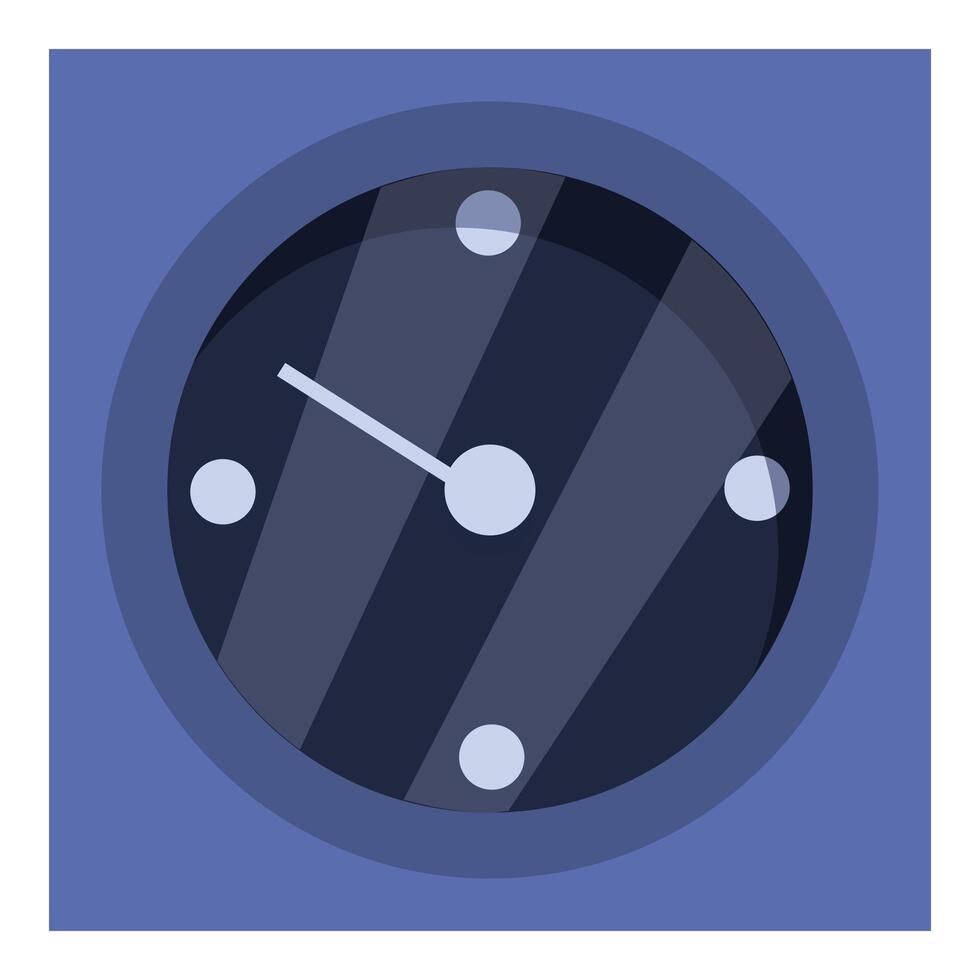 Minimalist clock showing five minutes past twelve on blue background vector