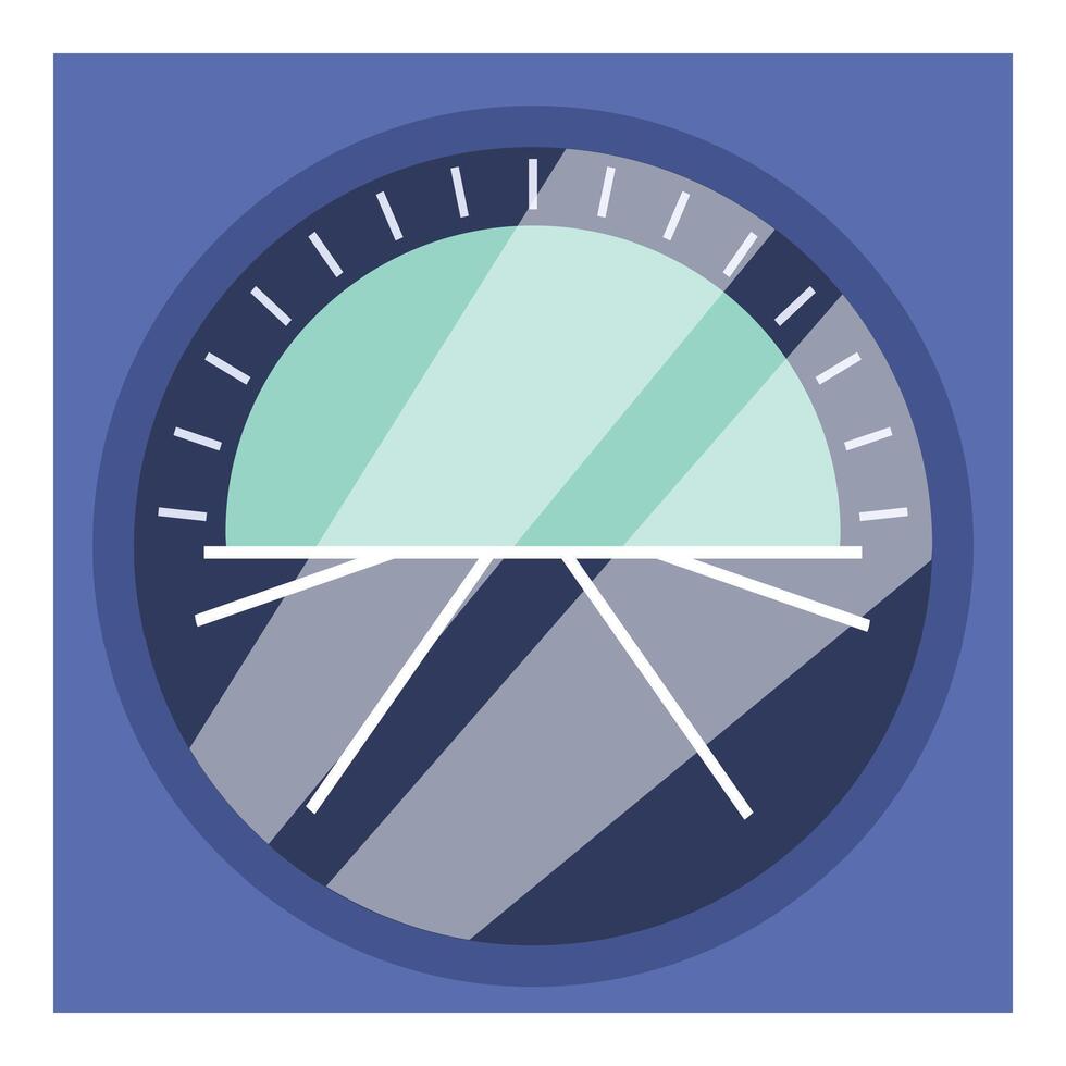 Artificial horizon instrument showing level flight on blue background vector