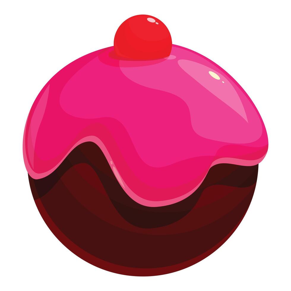 Chocolate cake pop covered with pink icing and a red cherry on top vector