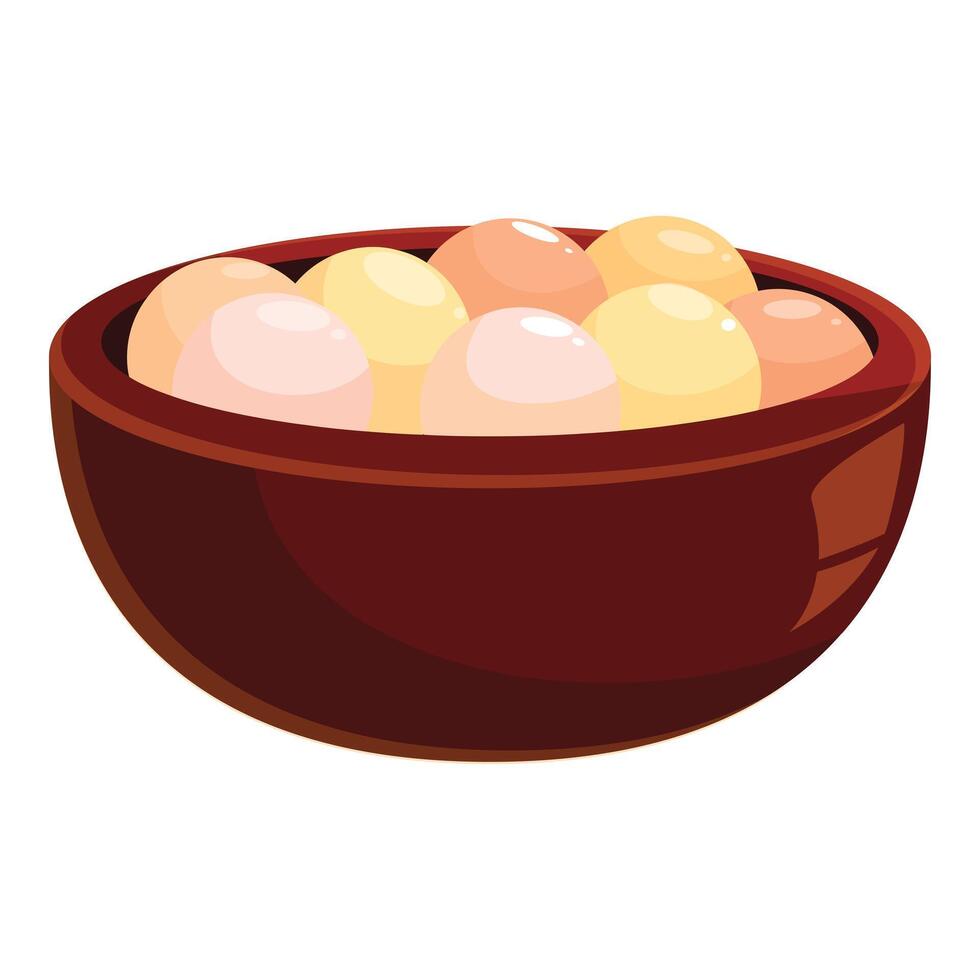 Brown bowl overflowing with delicious tangyuan dumplings for lantern festival vector